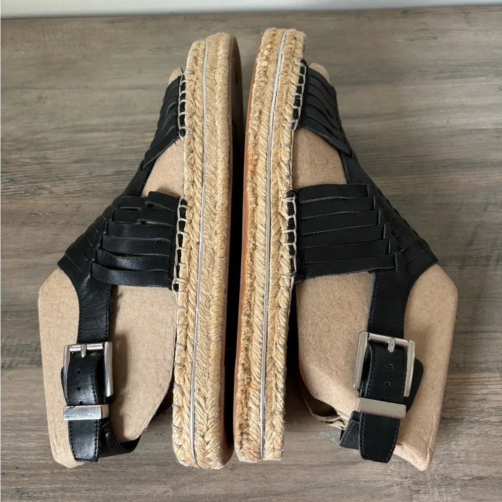 Rebecca‎ Minkoff Gabriel Espadrille Platform Black Leather Sandal 8.5